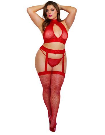 Σέξι σετ bralette, ζαρτιέρες με ενσωματωμένες κάλτσες και G-String