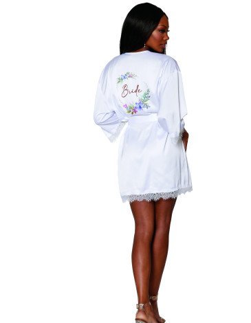 Νυφική σατέν ρόμπα "Bride" με δαντέλα Νυφική σατέν ρόμπα "Bride" με δαντέλα