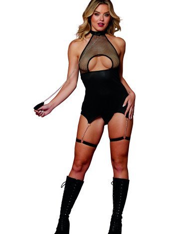 Σέξι εφαρμοστό φόρεμα σε faux leather με ζαρτιέρες και αξεσουάρ! Σέξι εφαρμοστό φόρεμα σε faux leather με ζαρτιέρες και αξεσουάρ!