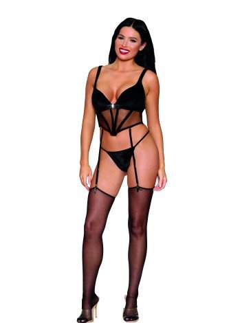 Σέξι γυναικείο βελούδινο μπούστο με ζαρτιέρες και στρινγκ Σέξι γυναικείο βελούδινο μπούστο με ζαρτιέρες και στρινγκ