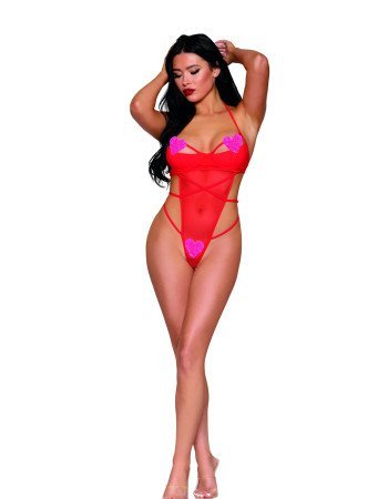 Σέξι κορμάκι στρινγκ με ανοιχτό καβάλο και καρδιές Σέξι κορμάκι στρινγκ με ανοιχτό καβάλο και καρδιές