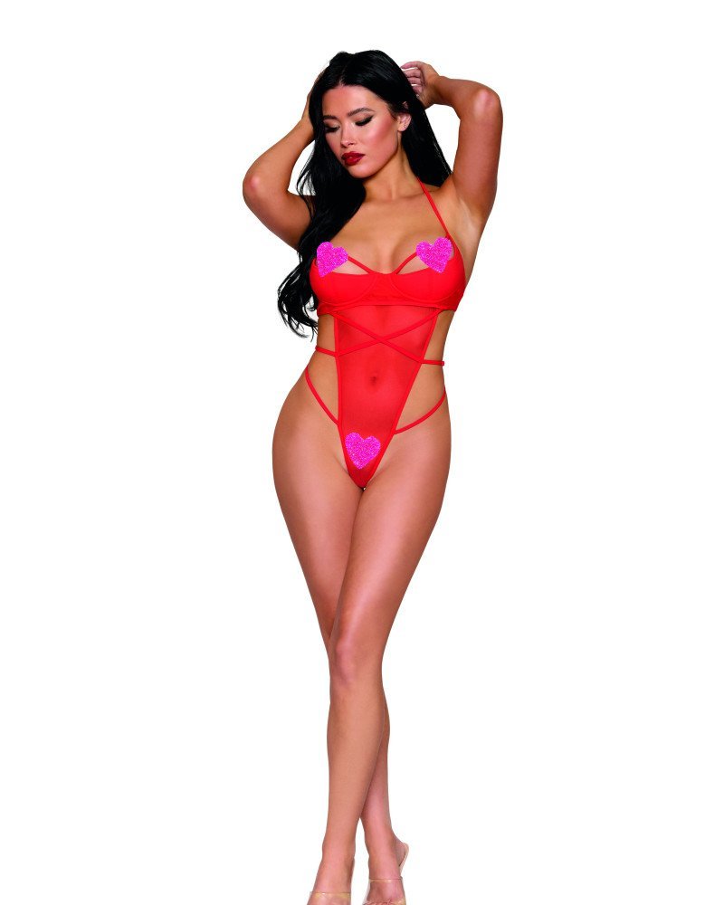 Σέξι κορμάκι στρινγκ με ανοιχτό καβάλο και καρδιές Σέξι κορμάκι στρινγκ με ανοιχτό καβάλο και καρδιές