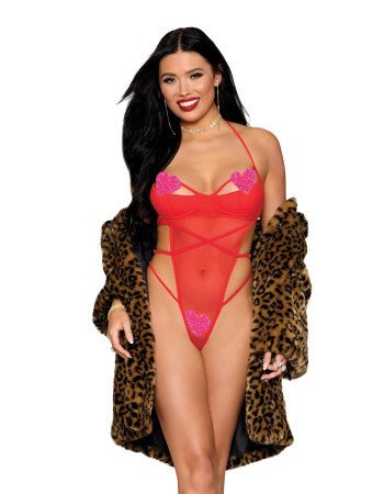 Σέξι κορμάκι στρινγκ με ανοιχτό καβάλο και καρδιές Σέξι κορμάκι στρινγκ με ανοιχτό καβάλο και καρδιές