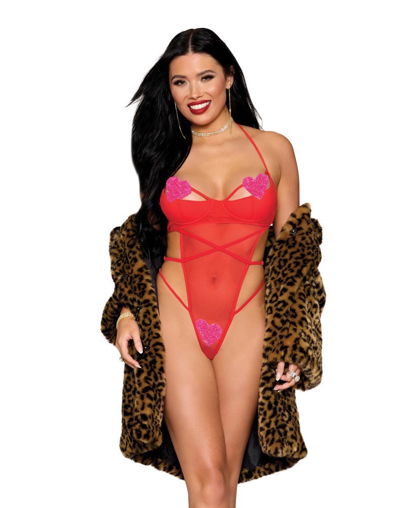 Σέξι κορμάκι στρινγκ με ανοιχτό καβάλο και καρδιές Σέξι κορμάκι στρινγκ με ανοιχτό καβάλο και καρδιές