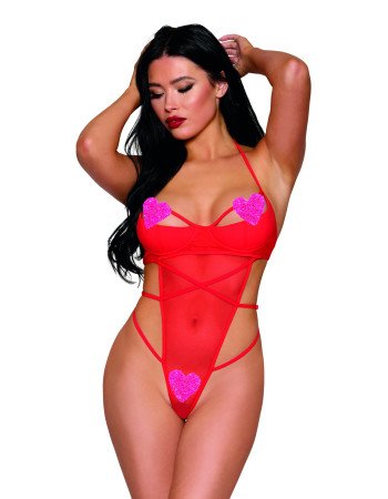 Σέξι κορμάκι στρινγκ με ανοιχτό καβάλο και καρδιές Σέξι κορμάκι στρινγκ με ανοιχτό καβάλο και καρδιές