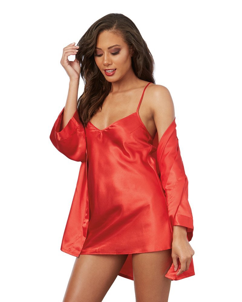 Σέξι σετ σατέν κοντό νυχτικό και ρόμπα DG-3717 Σέξι σετ σατέν κοντό νυχτικό και ρόμπα DG-3717